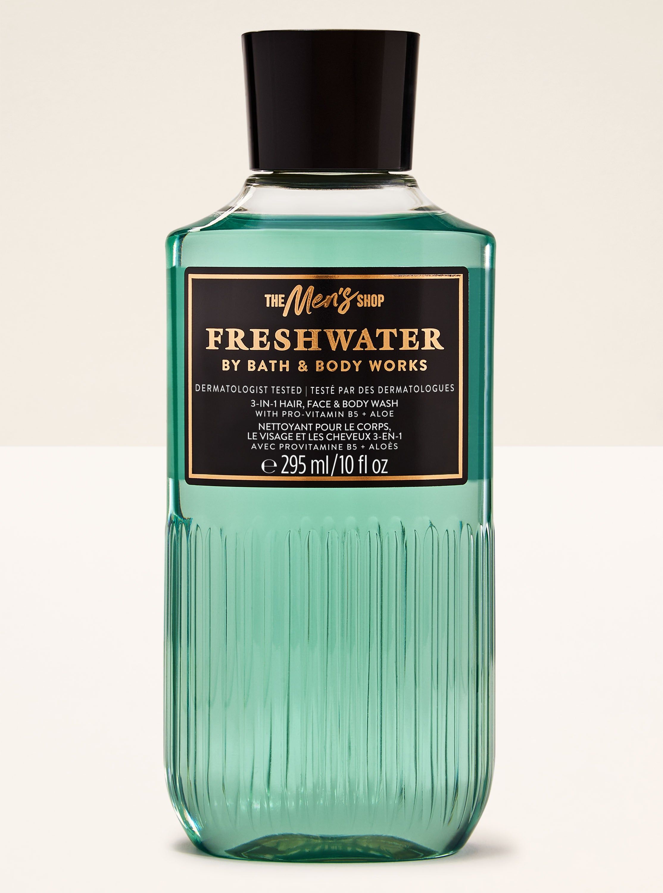Butelka żelu 3‑w‑1 „Freshwater” w turkusowym odcieniu od Bath & Body Works.